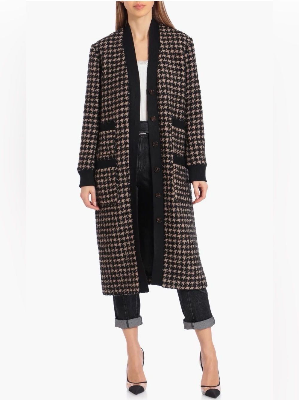 Avec Les Filles Houndstooth Long Cardigan Coat